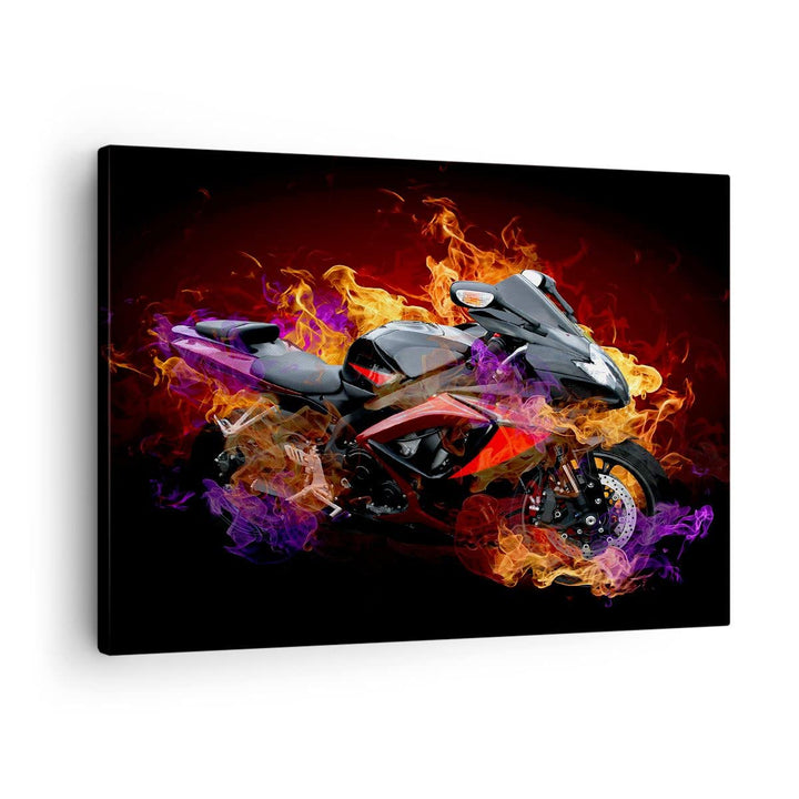 Bilder auf Leinwand Motorrad Feuer Abstraktion Leinwandbild 70x50cm Wandbilder Dekoration Wohnzimmer