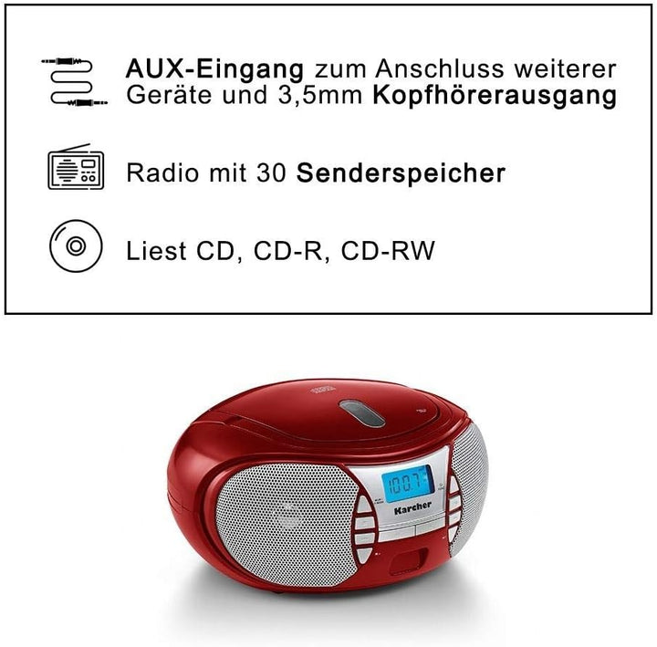 Karcher RR 5025-R tragbares CD Radio (CD-Player, Boomboxen, UKW Radio, Batterie/Netzbetrieb, AUX-In)