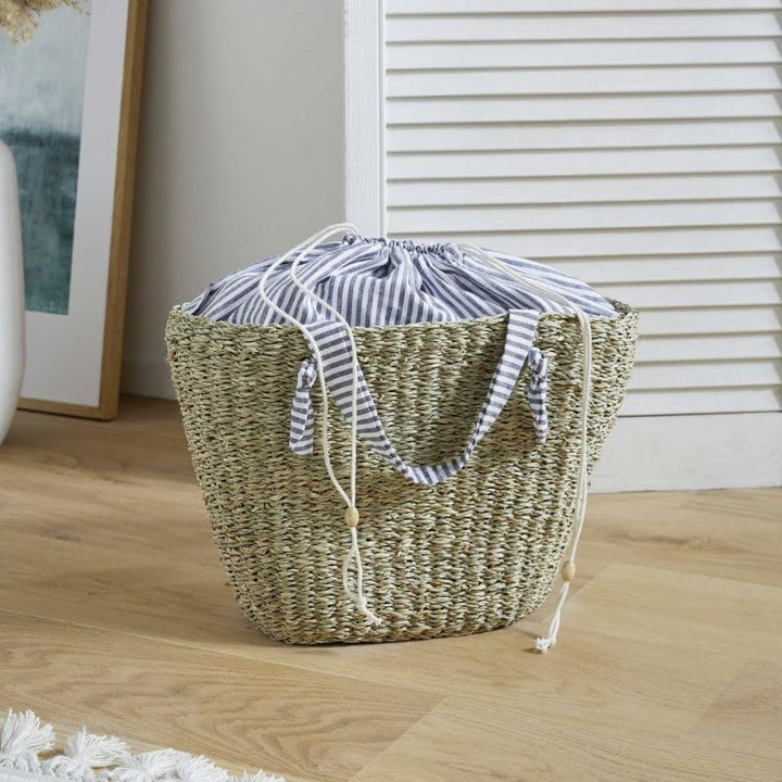 FRANK FLECHTWAREN Tasche Stripes, Seegras, Baumwolle Masse: ca. 44 x 18 x 27 cm, GH 40 cm