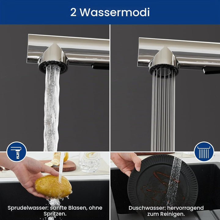 CECIPA Wasserhahn Küche, Küchenarmatur Ausziehbar mit Zwei Strahlmodi, Einhebel Mischbatterie für Sp