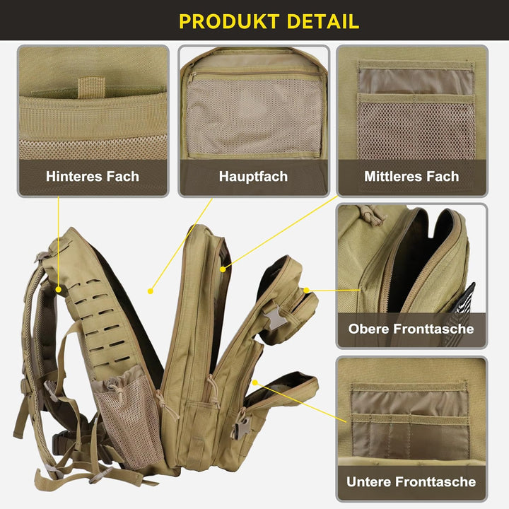 Zavothy, 45l taktischer Militär-Rucksack für Damen und Herren – grosser 3-Tage-Einsatzrucksack mit M