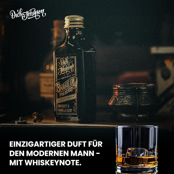 Dick Johnson Beard Oil True Whiskey | Bartöl für Männer | Bart Weichmacher mit Johannisbeersamenöl,