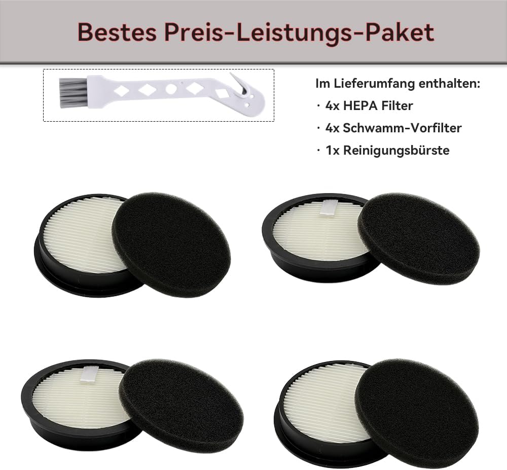 4x HEPA Filter und 4x Filterwatte Ersatzteil Set für Laresar Elite 3 Ersatzzubehör, Staubsaugerfilte