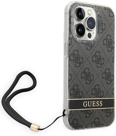 GUESS GUOHCP14LH4STK Hülle für iPhone 14 Pro 6,1" schwarz/Black hardcase 4G Print Strap