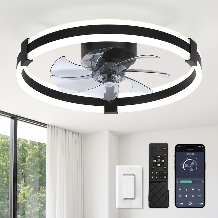 ZMISHIBO Deckenventilator mit Licht 51 cm Schwarz,Deckenventilator mit Beleuchtung,leise DC Motor,6