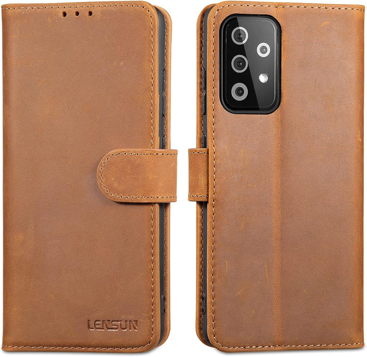 LENSUN Echtleder Hülle für Samsung Galaxy A52, A52s 5G Handyhülle [Echtes Leder] [Magnetverschluss]