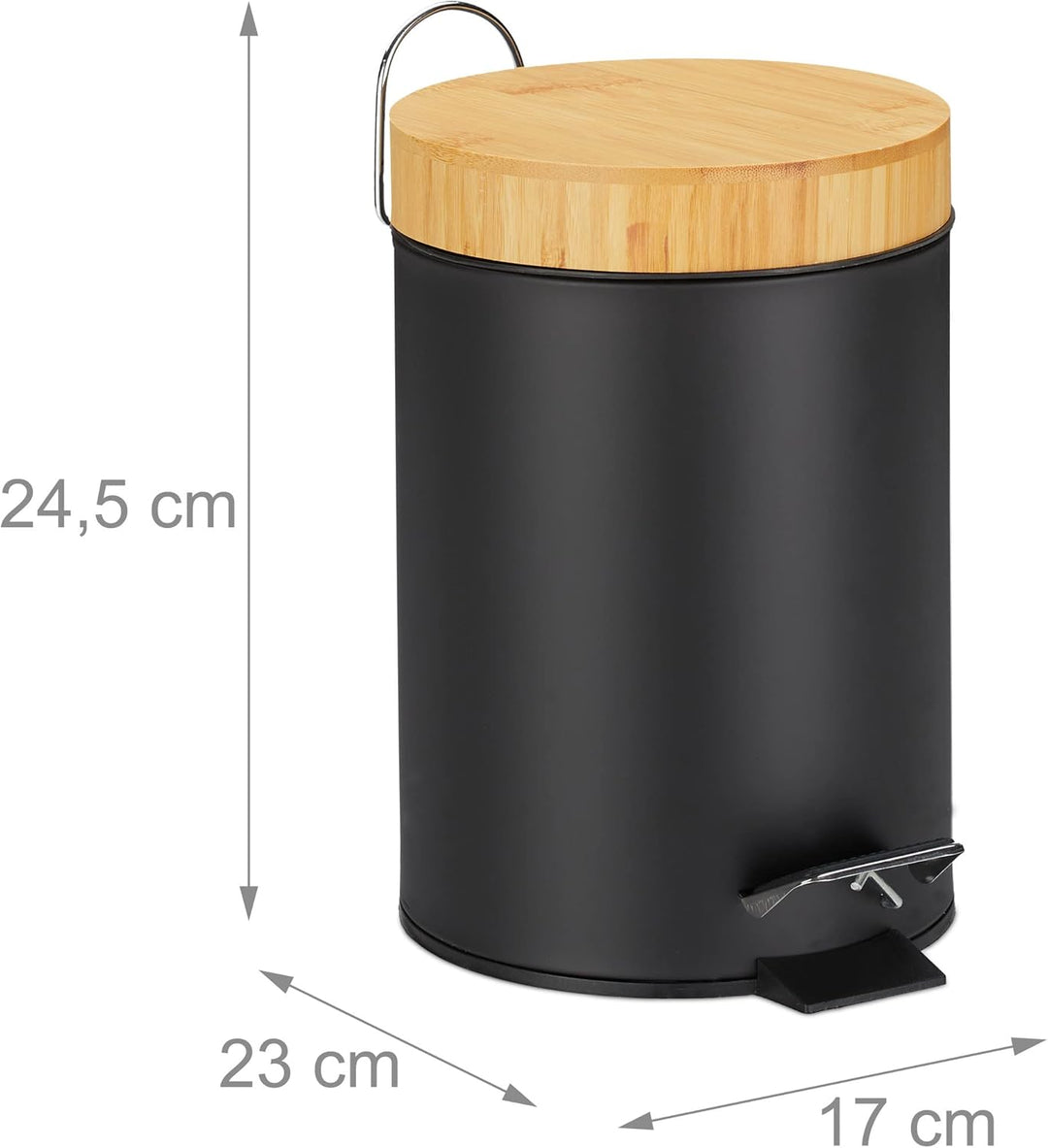 Relaxdays Mülleimer Bad, 3 l, Kosmetikeimer Absenkautomatik, Bambusdeckel, entnehmbarer Inneneimer,