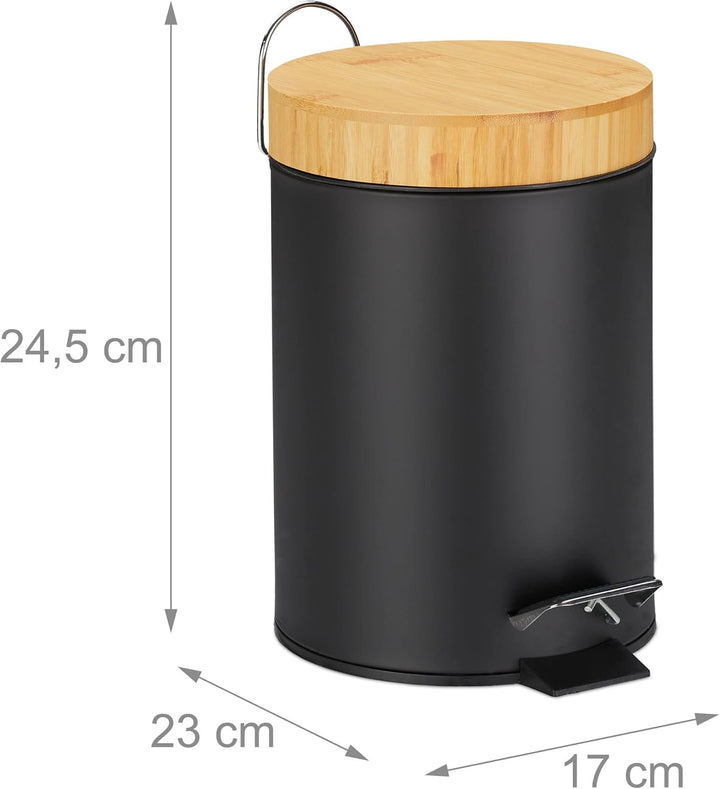 Relaxdays Mülleimer Bad, 3 l, Kosmetikeimer Absenkautomatik, Bambusdeckel, entnehmbarer Inneneimer,