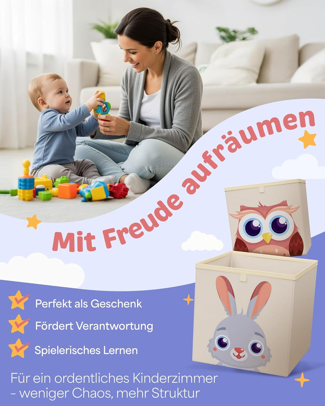 Aufbewahrungsbox Kinderzimmer 4er Set – Kallax Boxen Kinder, praktische Organizer Kinderzimmer, Spie