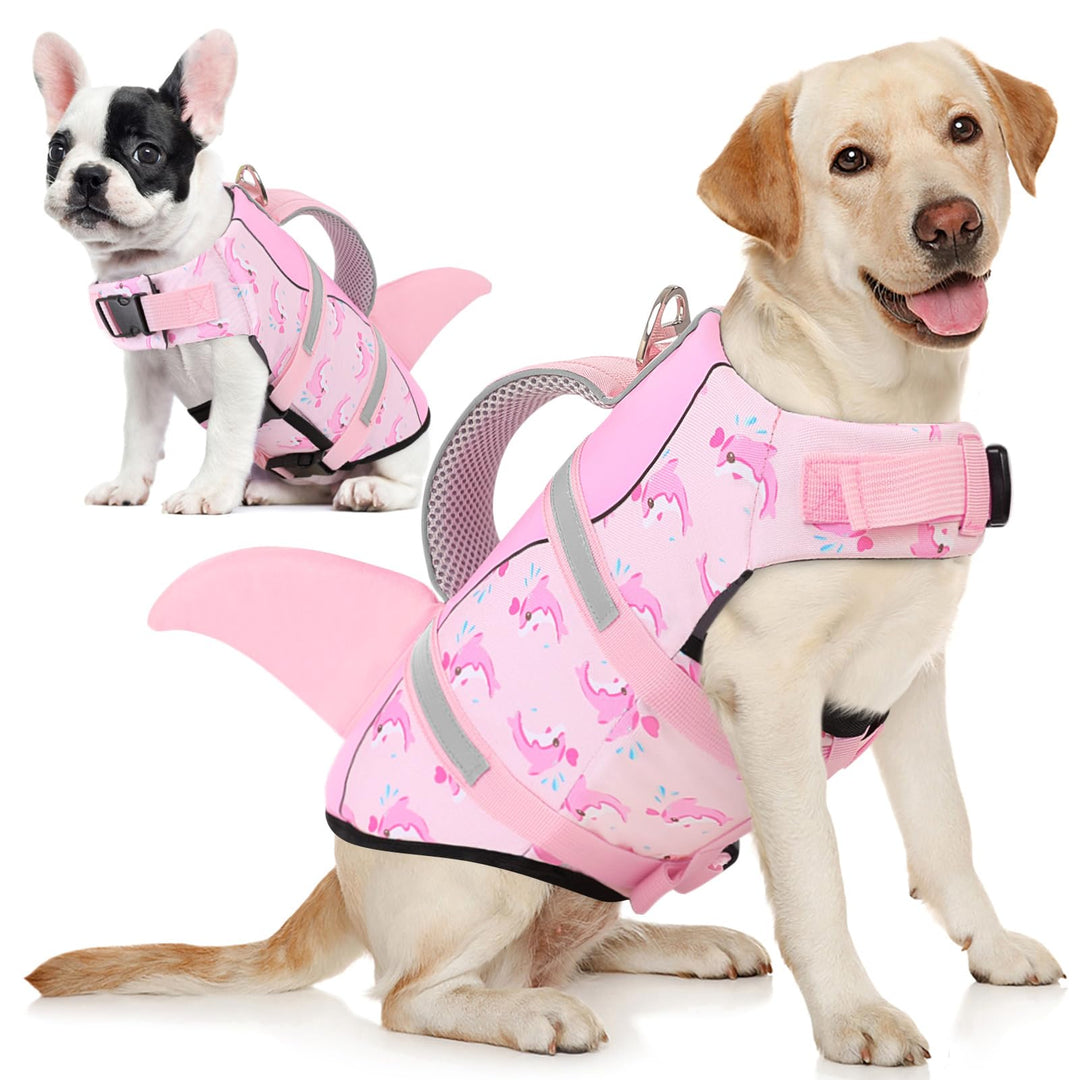 AOFITEE Schwimmweste Hund Mittel, Hoher Auftrieb Hundeschwimmweste Hai, Verstellbar & Ripstop Rettun