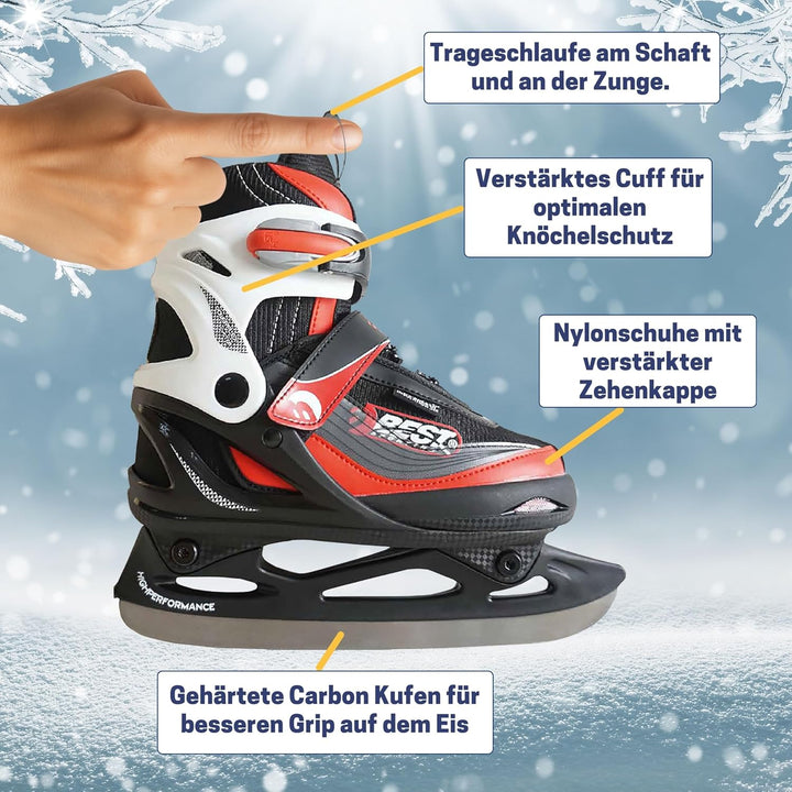 Best Sporting Schlittschuhe Kinder, Damen & Herren I 4-Fach verstellbare Eislaufschuhe Kinder I Soft