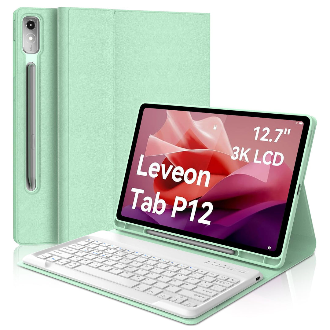 Tastatur Hülle für Lenovo Tab P12 12.7" 2023, QWERTZ Layout, Hülle Tastatur mit Magnetisch Abnehmbar
