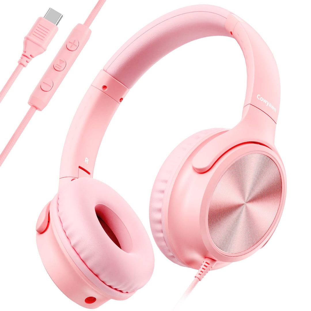 USB-C-Kopfhörer kabelgebunden, Over-Ear-Kopfhörer mit Mikrofon, Lautstärkeregler, HD-Stereo-Sound, F