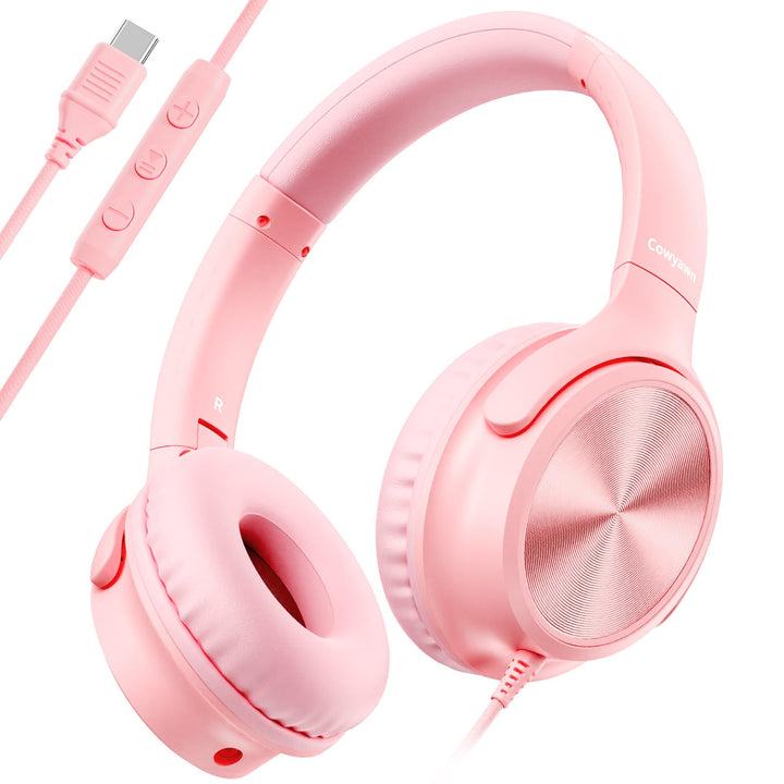 USB-C-Kopfhörer kabelgebunden, Over-Ear-Kopfhörer mit Mikrofon, Lautstärkeregler, HD-Stereo-Sound, F