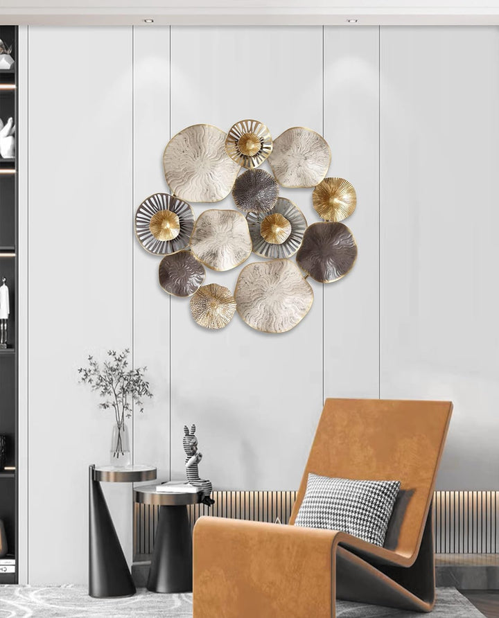 Kobolo Wandbild Wanddeko Metallbild 3D - Round - aus Metall in beige und Gold