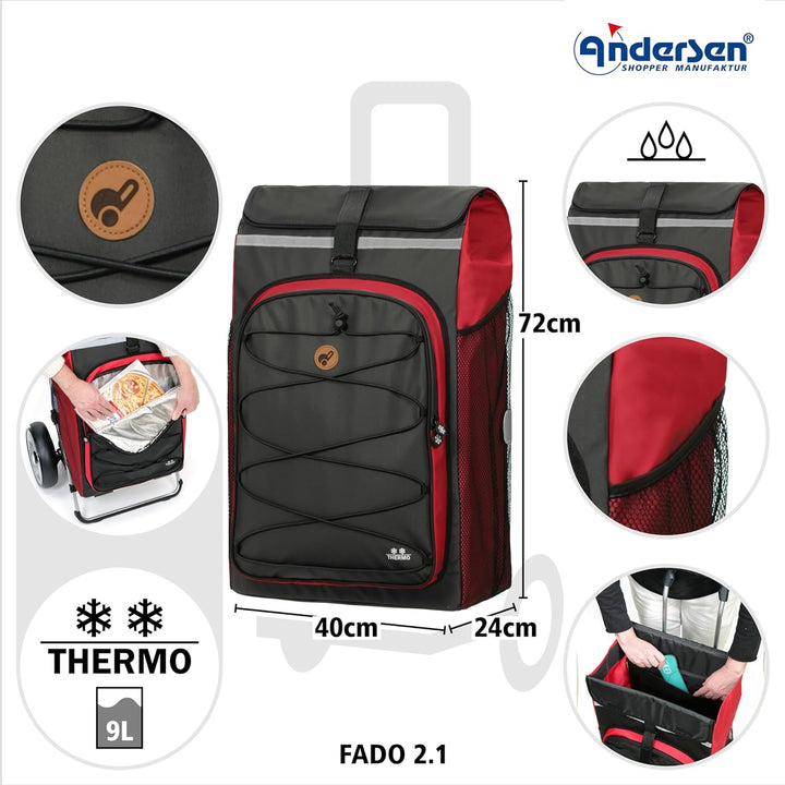 ANDERSEN Einkaufstrolley - Royal Shopper Plus Fado 2.1 rot 74 L Einkaufswagen, Freizeit, Thermo, XXL