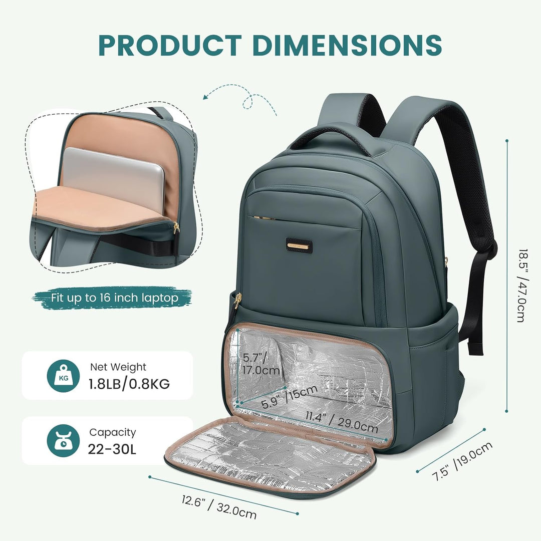 GOLF SUPAGS Lunch Rucksack Damen, 16 Zoll Laptop Rucksack Schulrucksack mit Lsoliertes Kühltasche fü
