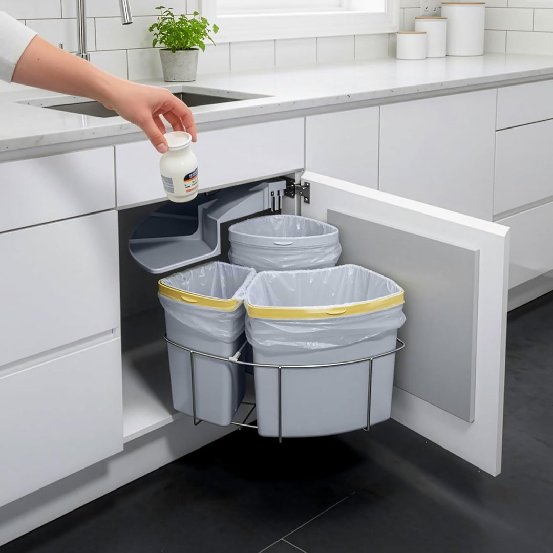 [en.casa] Einbau-Mülleimer Küche Kollby Mülltrennsystem 3fach für Unterschrank 50 cm breit 2 x 12L+1