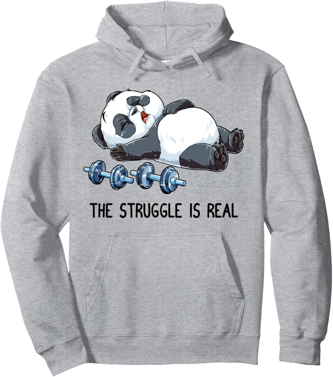 Panda The Struggle Is Real Weightlifting Fitness Gym Funny Pullover Hoodie