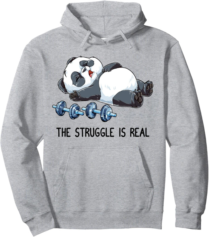 Panda The Struggle Is Real Weightlifting Fitness Gym Funny Pullover Hoodie