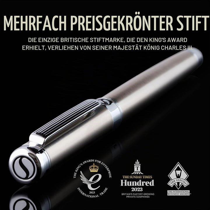 Scriveiner Füllfederhalter aus Edelstahl-Beeindruckender Luxusfüller mit Edelstahl-Finish, Schmidt E