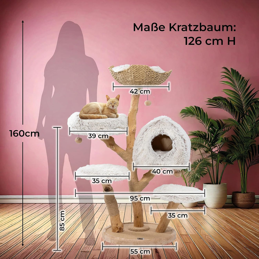 Kratzbaum Cozy Chalêt Für Wechselbare Bezüge - 128cm aus Echtholz mit Sisal, beige (Cozy Chalêt Neut