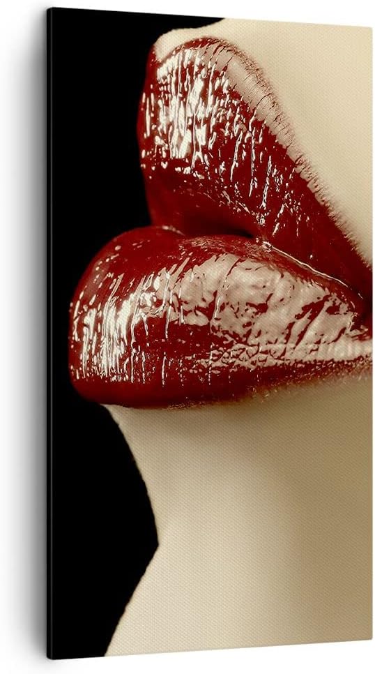 Bilder auf Leinwand Frau rote Lippen Lippenstift Gesicht Leinwandbild mit Rahmen 45x80cm Wandbilder