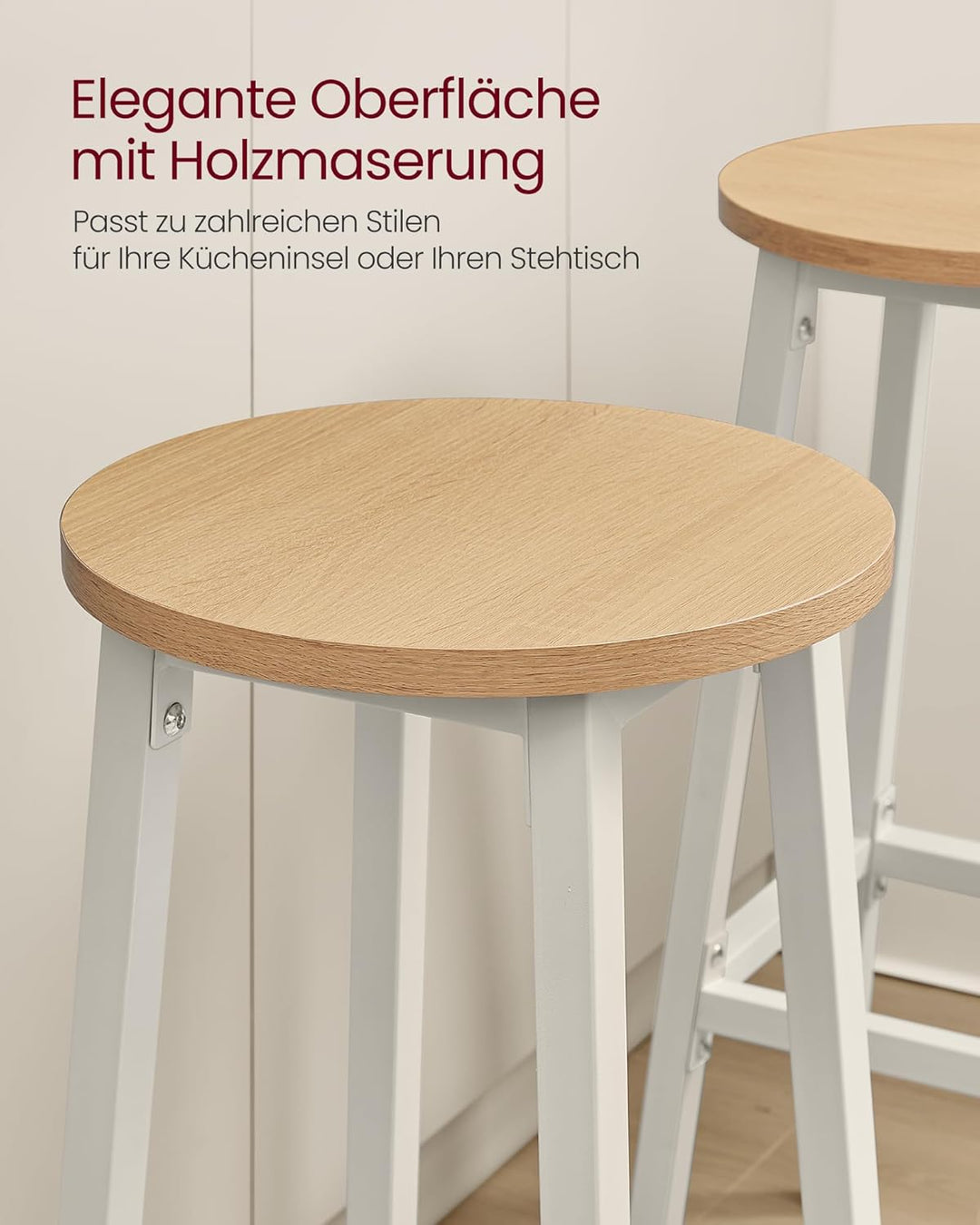 VASAGLE Barhocker, 2er Set, Barstühle, Küchenstühle mit Metallgestell, einfache Montage, 74 cm hoch,