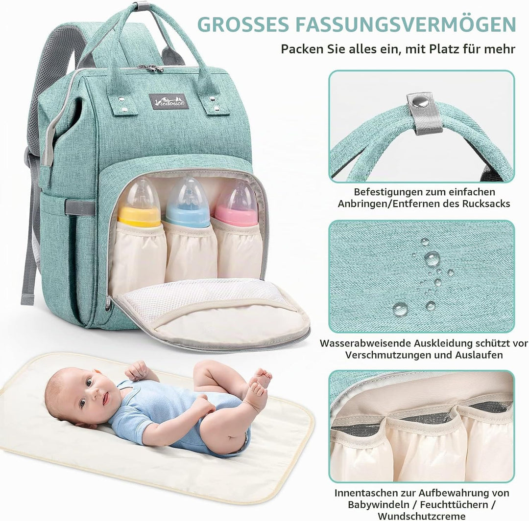 Viedouce Baby Wickelrucksack Wickeltasche Babytasche,Wasserdicht Oxford Grosse Kapazität für ausgehe