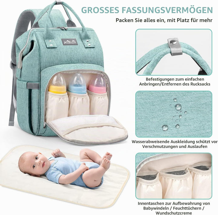 Viedouce Baby Wickelrucksack Wickeltasche Babytasche,Wasserdicht Oxford Grosse Kapazität für ausgehe