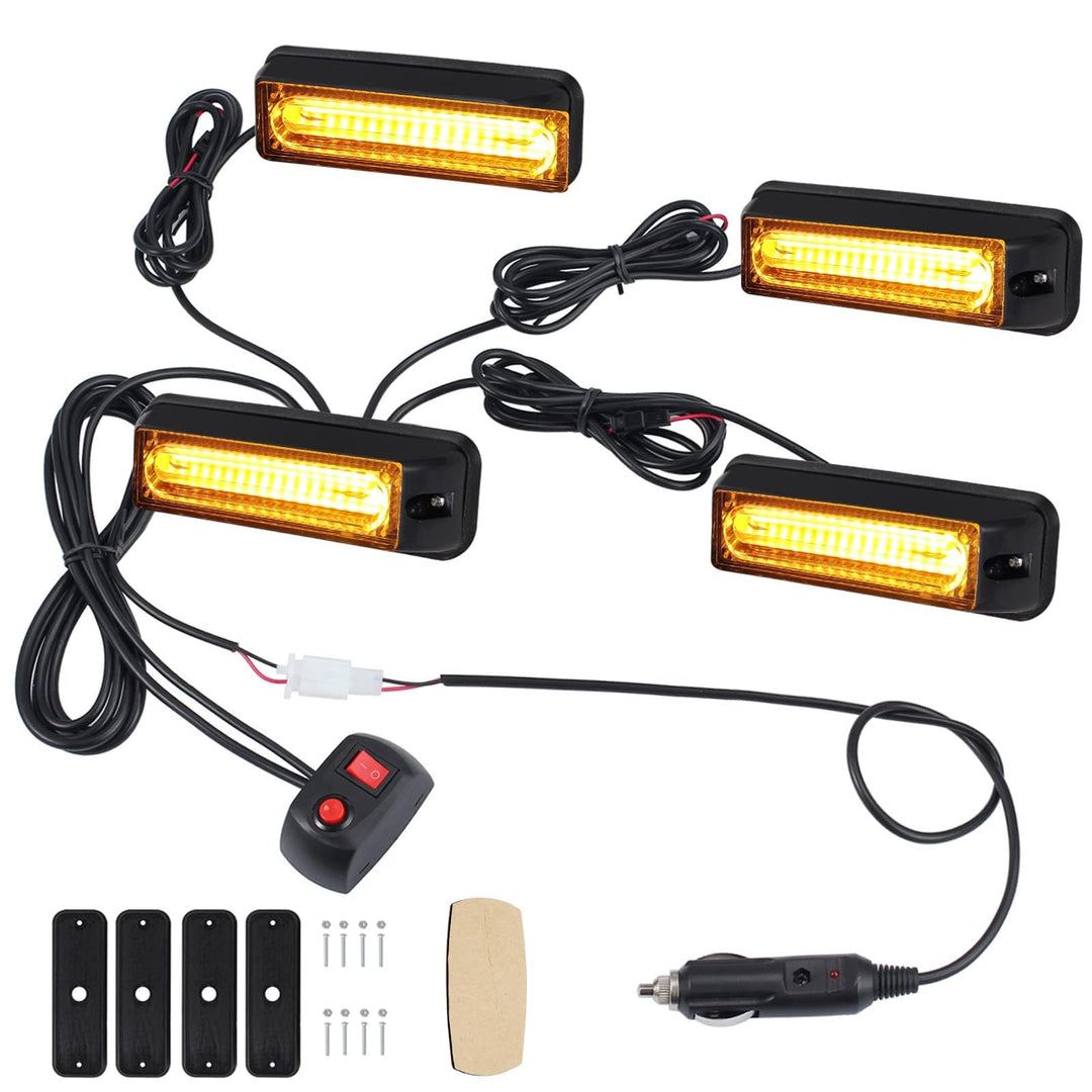COLFULINE 4 x 8W Frontblitzer, 12/24V Warnlicht, 9cm COB Led Blitzer, Notfall Licht Wasserdicht IP65