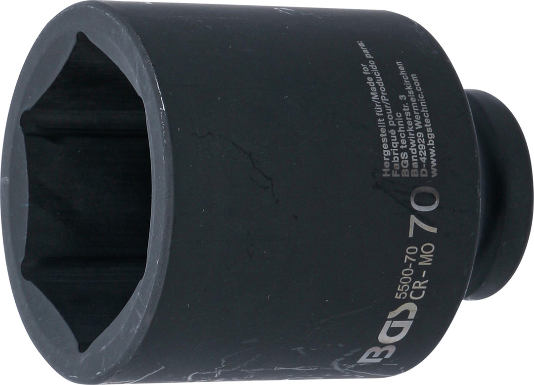 BGS 5500-70 | Kraft-Steckschlüssel-Einsatz Sechskant, tief | 25 mm (1") | SW 70 mm Schlüsselweite: 7