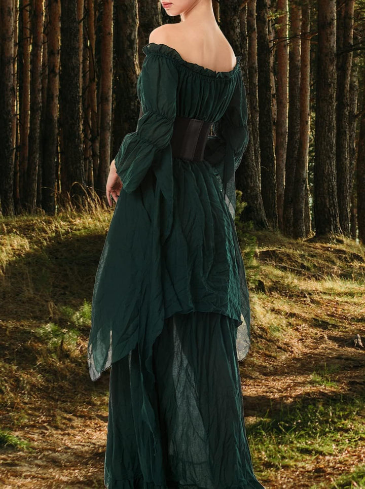 Halloween Kostüm Damen Mittelalter Renaissance Kleidung mit Korsett Gürtel Retro Maxikleid Viktorian