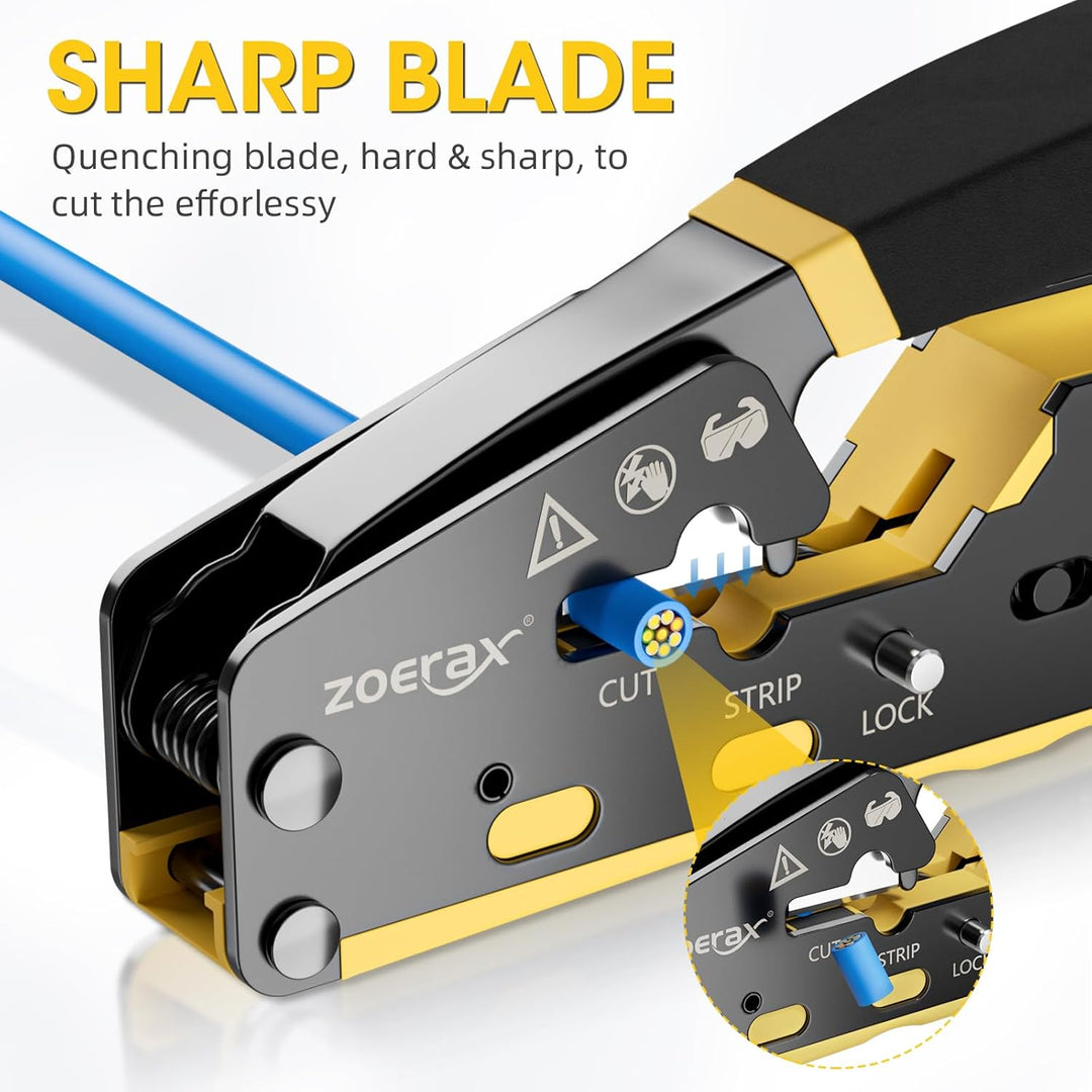 RJ45 Crimpzange Ethernet Crimp Tool Crimper für RJ11/RJ12 Standard, RJ45 Pass Through Stecker, Gelb