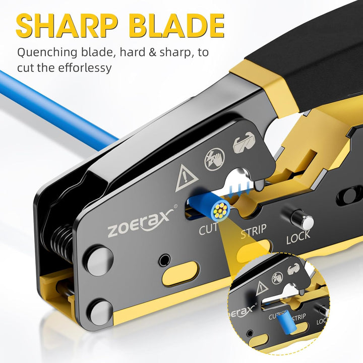 RJ45 Crimpzange Ethernet Crimp Tool Crimper für RJ11/RJ12 Standard, RJ45 Pass Through Stecker, Gelb
