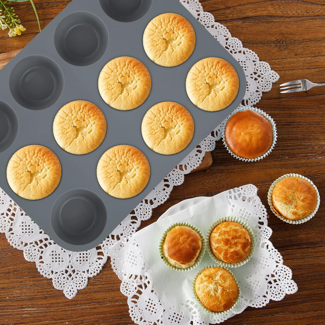 Aschef 12x Antihaft Silikon Backformen Brotbackform Kuchenform Muffinform mit Teigschaber Backpinsel