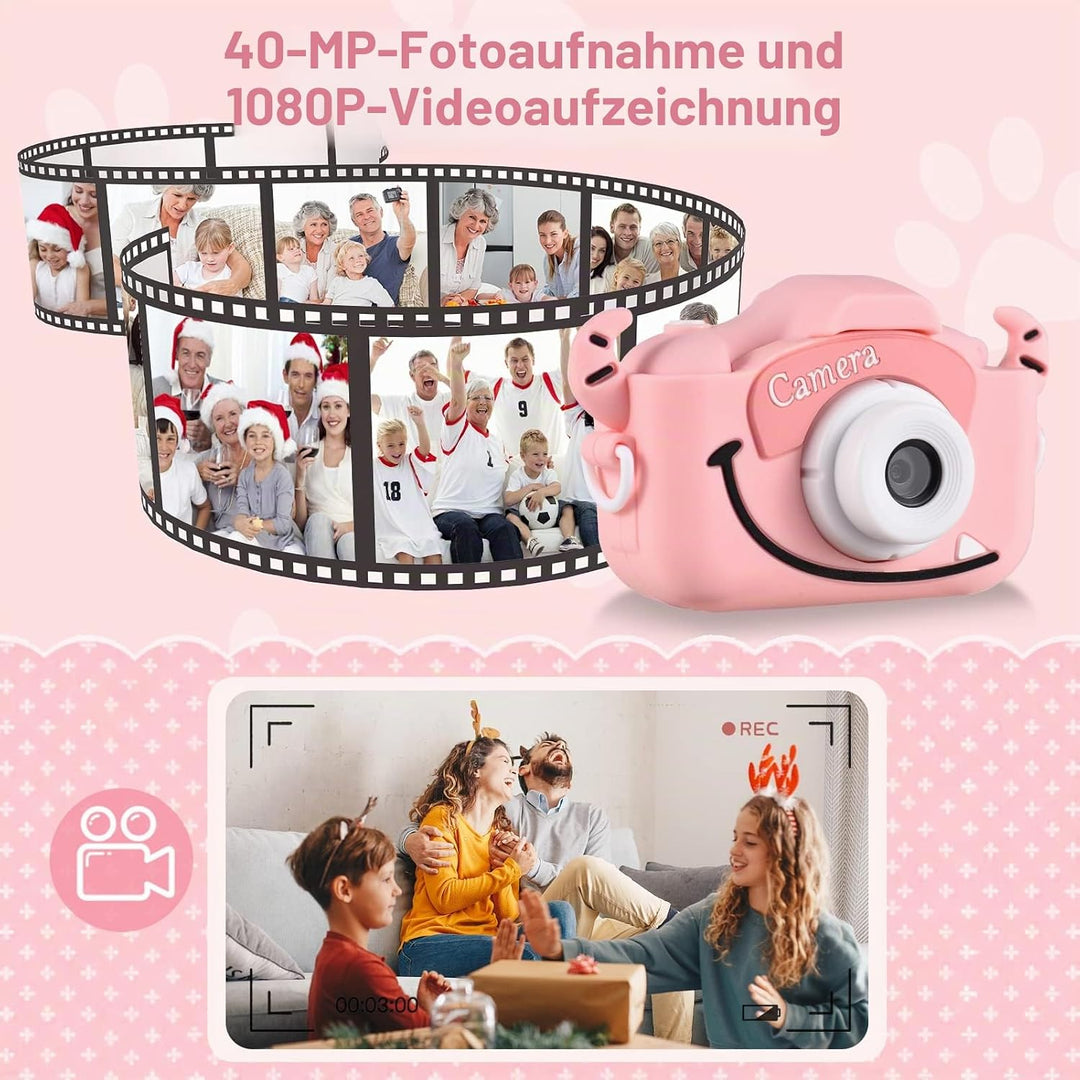 Andoer KinderKamera, Digitalkamera Kinder 1080P, 2,0" Kamera Kinder Fotoapparat mit Umhängeband, Ges