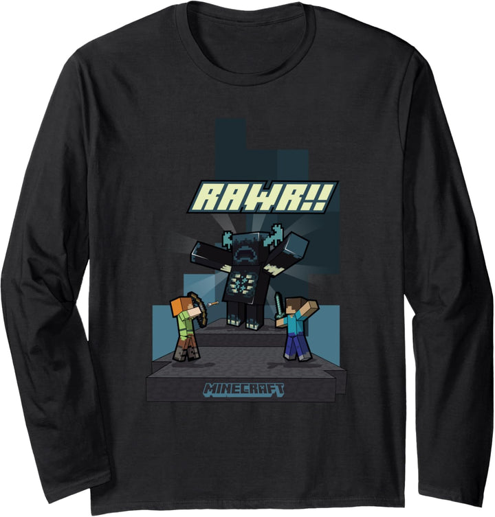 Minecraft Rawr!! Alex And Steve Fighting Off Warden Langarmshirt