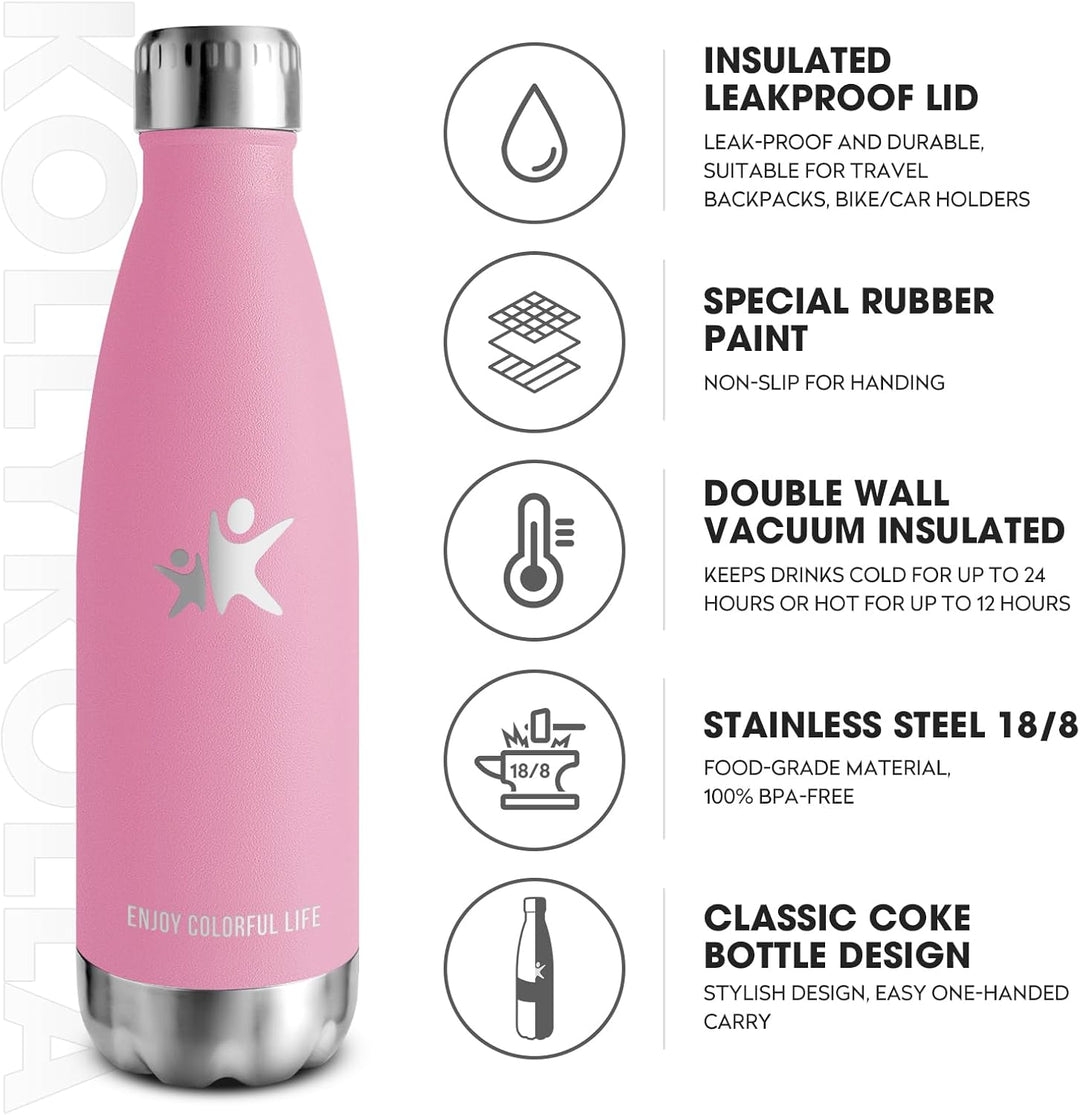 KollyKolla Thermosflasche 500ml/750ml/1L, Trinkflasche Edelstahl 500ml, BPA-frei Isolierflasche, The