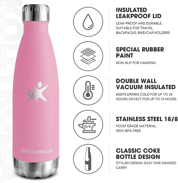 KollyKolla Thermosflasche 500ml/750ml/1L, Trinkflasche Edelstahl 500ml, BPA-frei Isolierflasche, The