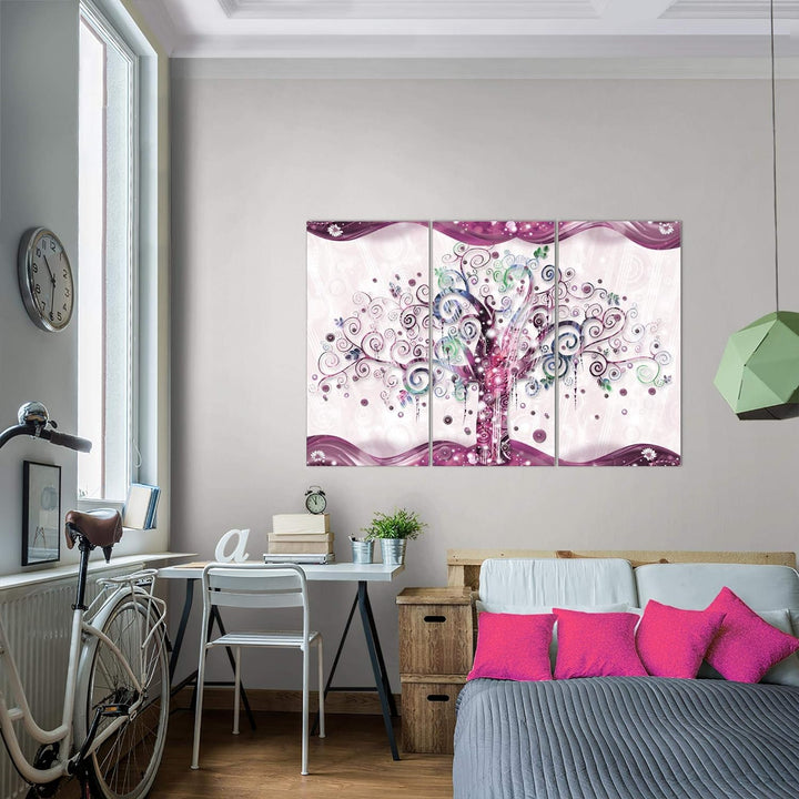 Runa Art Wandbilder Gustav Klimt Baum des Lebens Bild XXL Wohnzimmer Rosa Abstrakt 120 x 80 cm 3 Tei