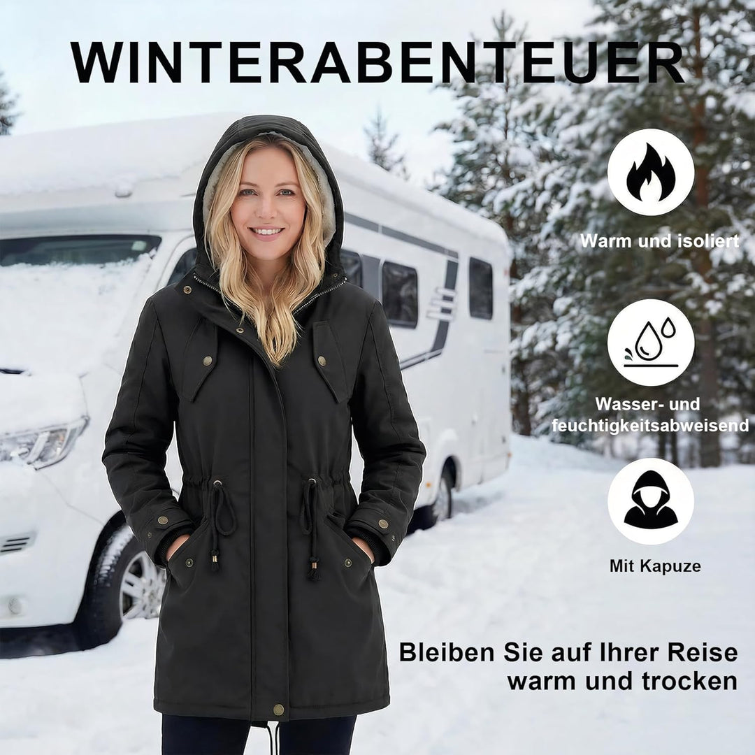 YYNUDA Wintermantel Damen Warm Gefüttert Winter Parka Mittellang Winterjacke Winterparka mit Fellkap