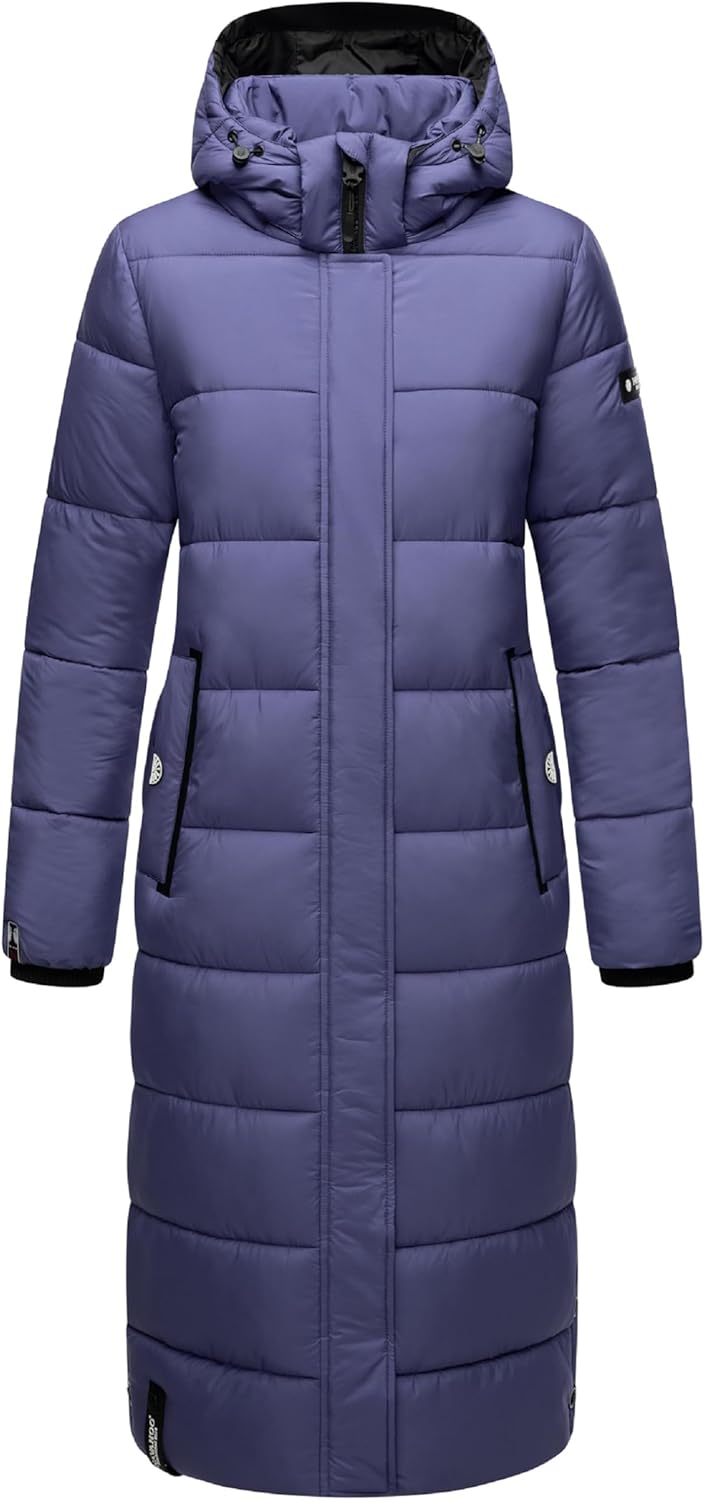 Navahoo Damen Wintermantel Warmer Steppmantel lang mit Abnehmbarer Kapuze Isalie XS-XXL XS Blue Viol