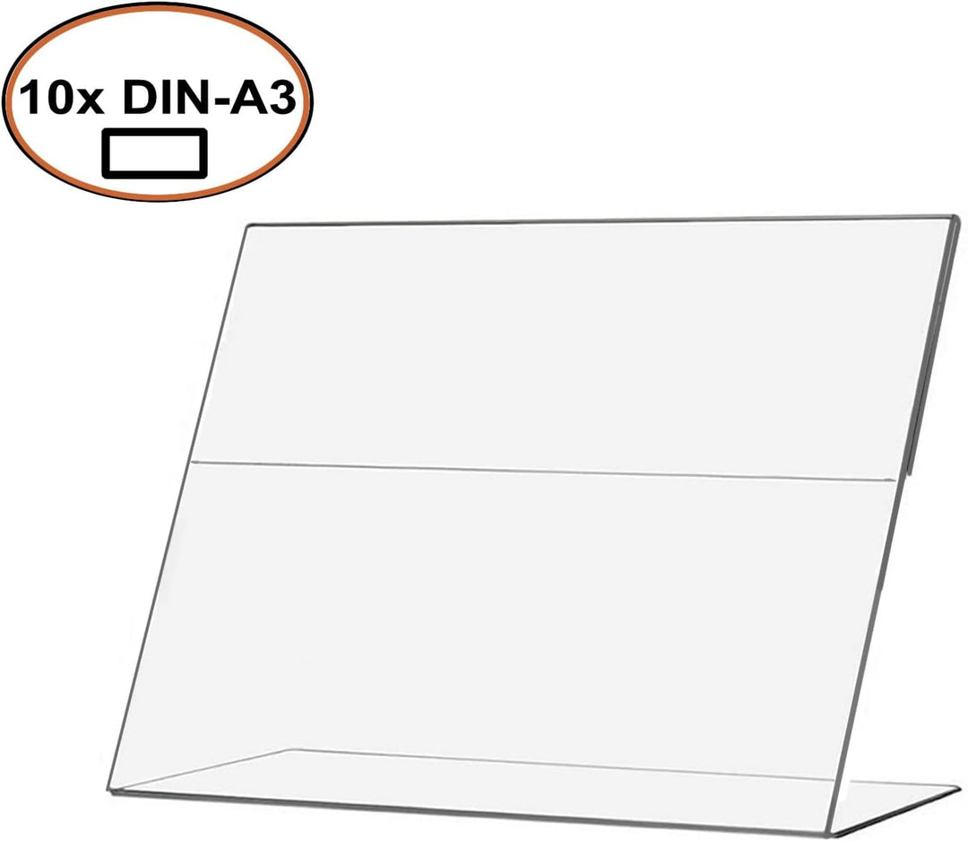 TUKA 10X A3 Quer Acryl Anzeige-Ständer Plakataufsteller, Tischaufsteller Schräg L-Ständer, Prospekts