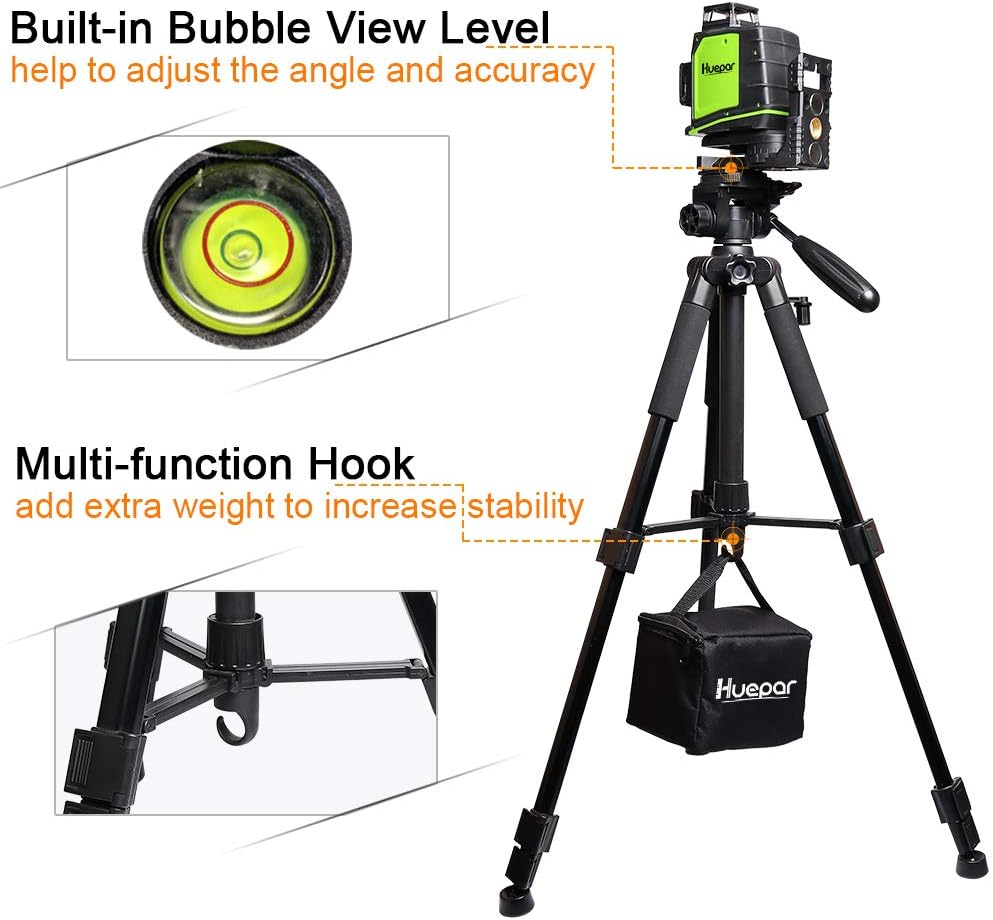 Huepar TPD14 143 cm/56" Stativ für Kreuzlinienlaser, Verstellbares Leichtgewicht Reisestativ mit 3-W
