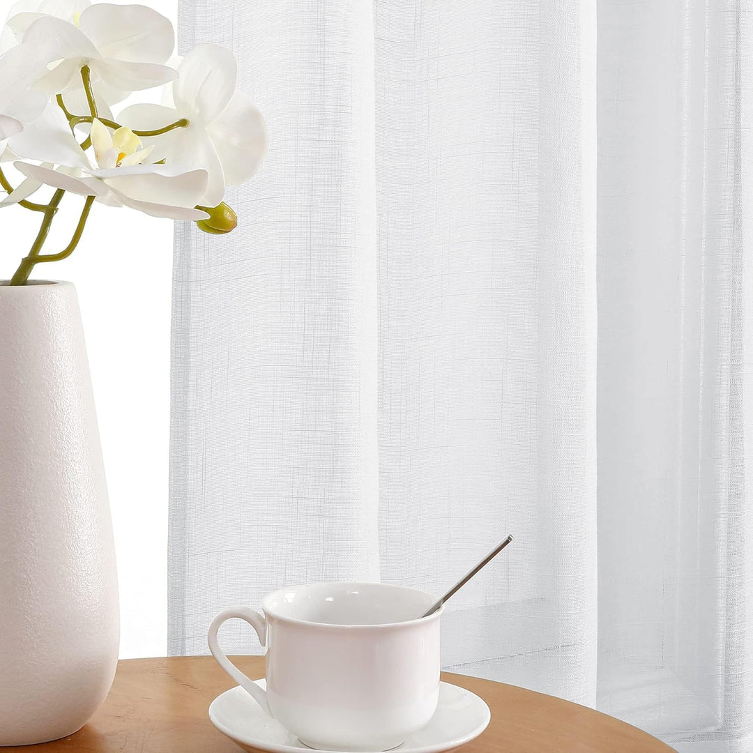 CUCRAF Leinenoptik Weiss Voile Vorhänge mit Ösen Halbtransparent Gardine für Schlafzimmer Wohnzimmer