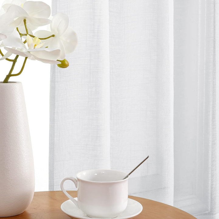 CUCRAF Leinenoptik Weiss Voile Vorhänge mit Ösen Halbtransparent Gardine für Schlafzimmer Wohnzimmer