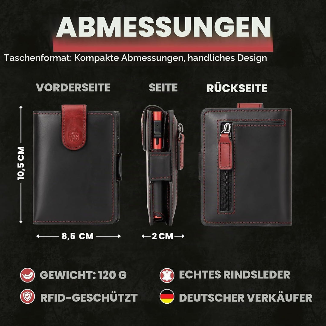 WillFire® MagFlap | Geldbörse Herren | Extra Schlüsselanhänger | Leder Kartenetui für 10-12 Karten |