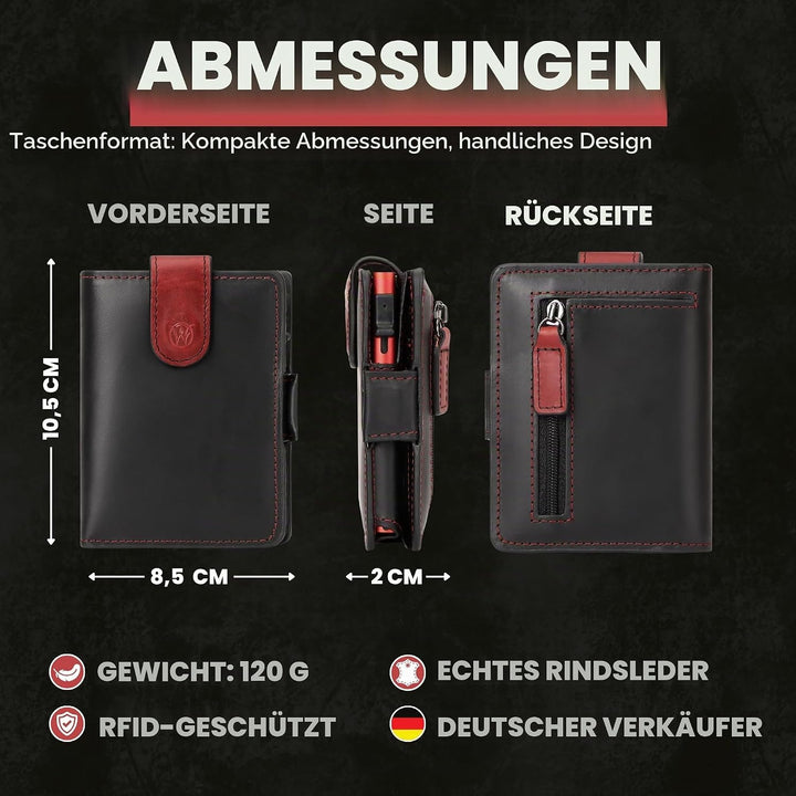 WillFire® MagFlap | Geldbörse Herren | Extra Schlüsselanhänger | Leder Kartenetui für 10-12 Karten |