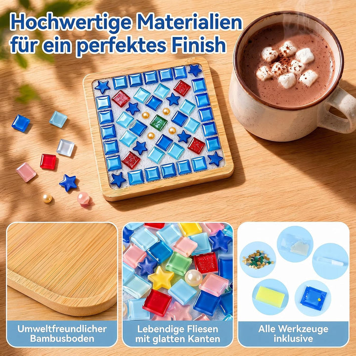 6 Stück DIY Mosaik Untersetzer Bastelset für Erwachsene Mosaik Untersetzer Mosaik-Untersetzer-Set (6